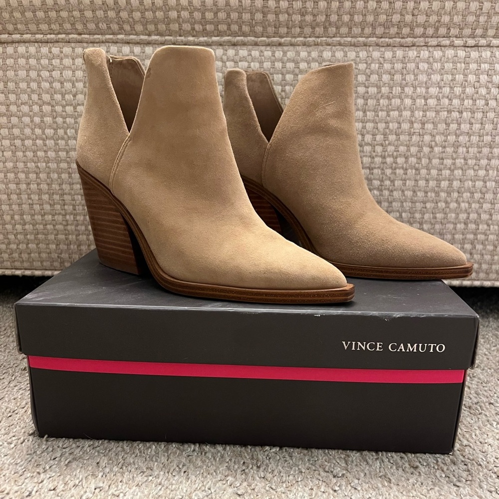 Vince Camuto Beige Suede Ankle Booties